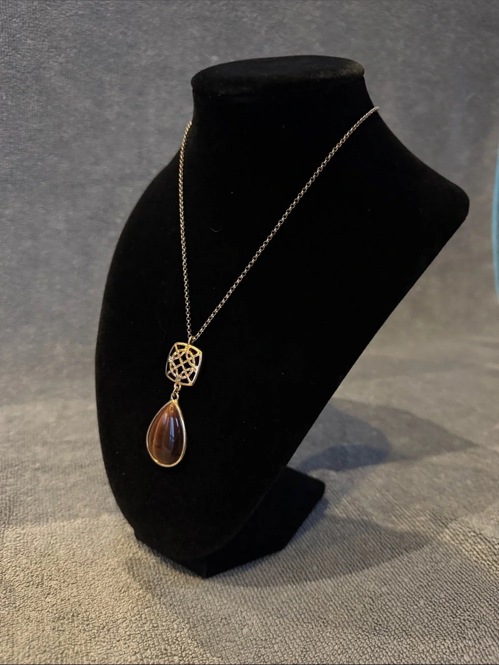 Liz Claiborne Gold-Tone Necklace with Brown Teardrop Pendant